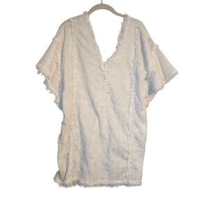 VIX Paula Hermanny White Cotton Gauze Fringe Swim Cover Mini Dress Medium
